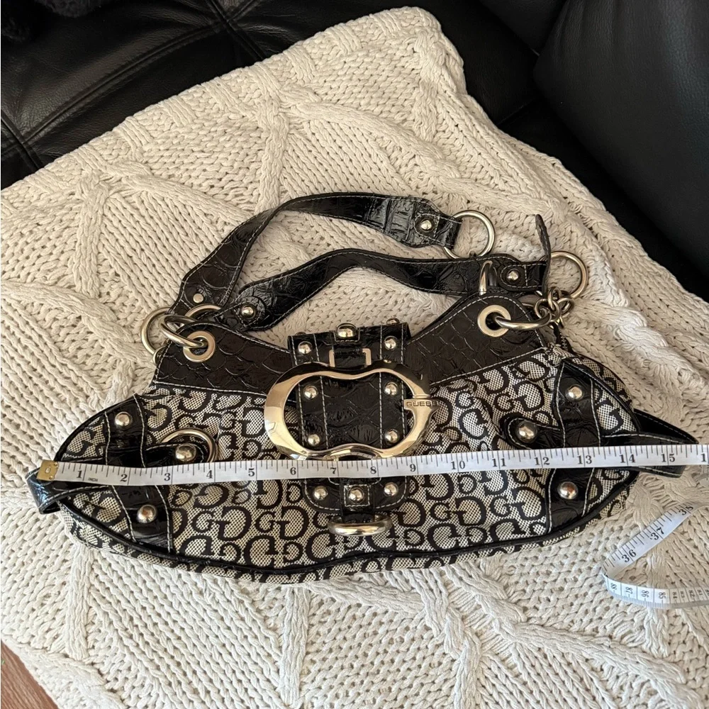 Guess Black and Gray Monogram Shoulder Bag with Silver Hardware - Picture 7 of 9